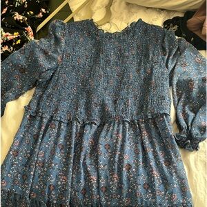 New length blue long sleeve dress.